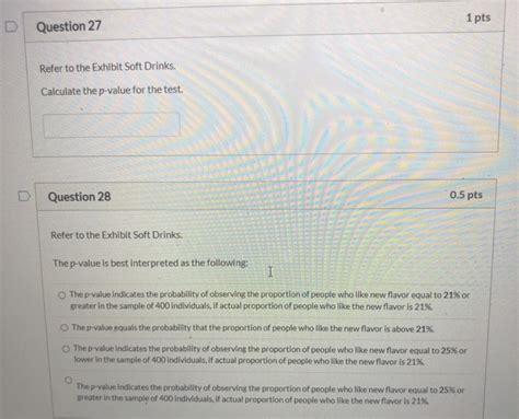 refer to the exhibit soft drinks. compute the test statistic.|statistics exam questions and answers.